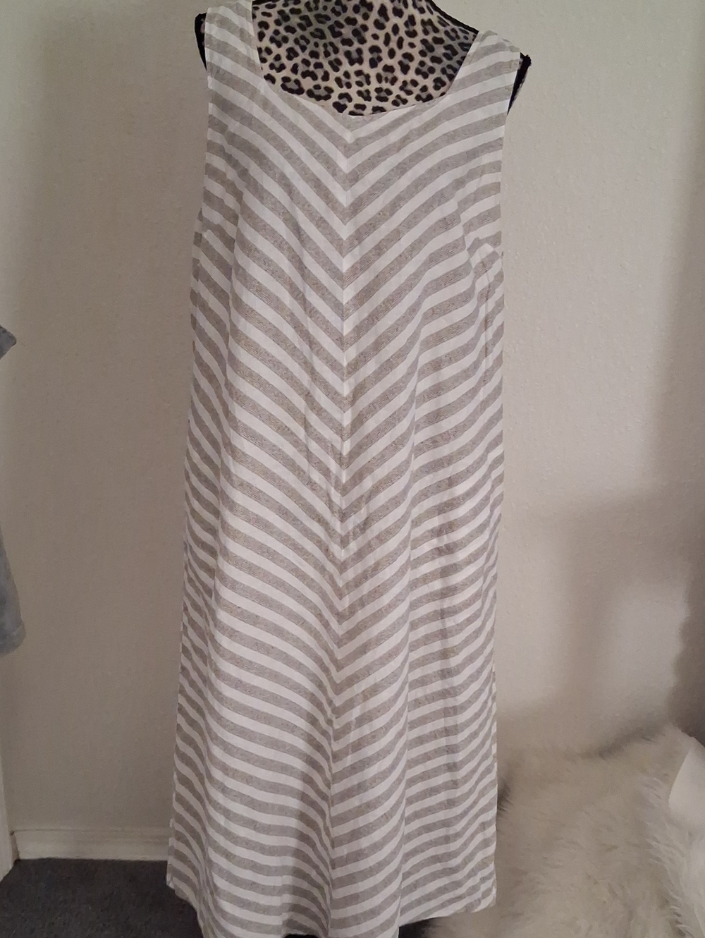 J. Jill Beige and White Striped A-line Maxi (Love Linen) Dress. Side Pockets. XL